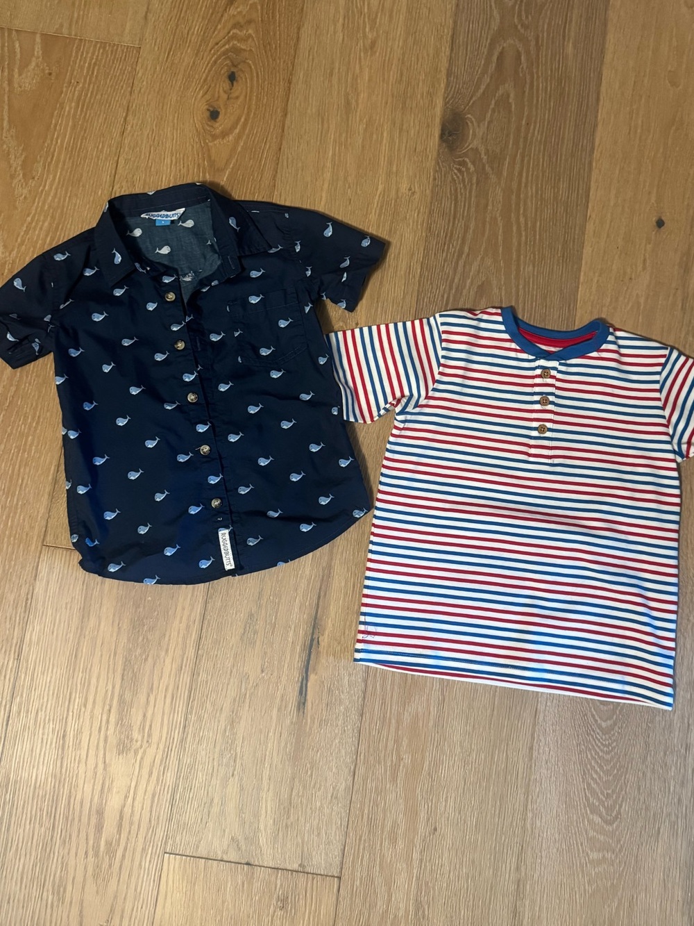 Two Rugged Butts Boys Shirts Navy Whale Print Button-Down & Stripped Shirt